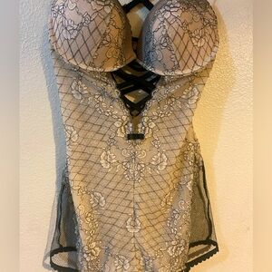 Victoria's Secret Black and Cream Lace Chemise